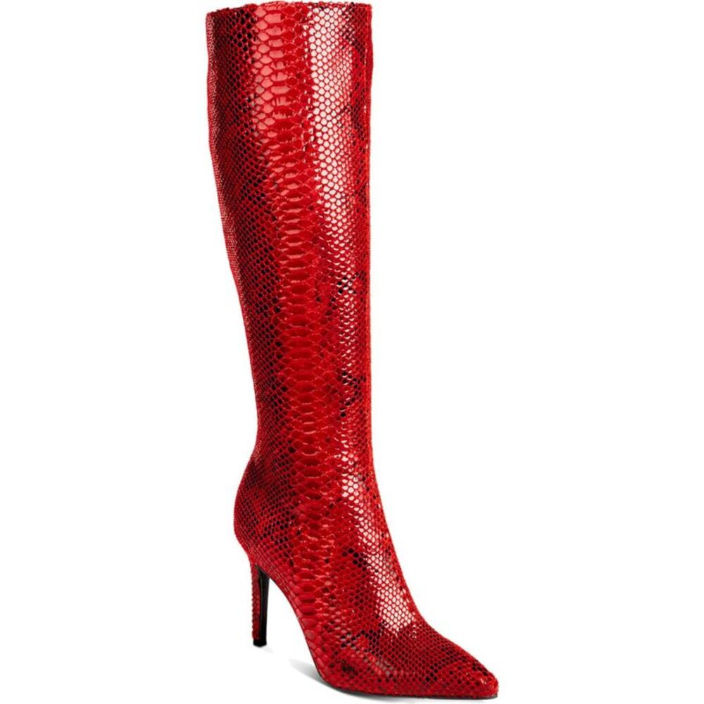 THALIA SODI Womens Red Animal Print Pointed Toe Stiletto Dress Heeled Boots 5